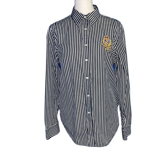 Lauren Ralph Lauren Black and White Striped Button Down Shirt - Picture 1 of 5